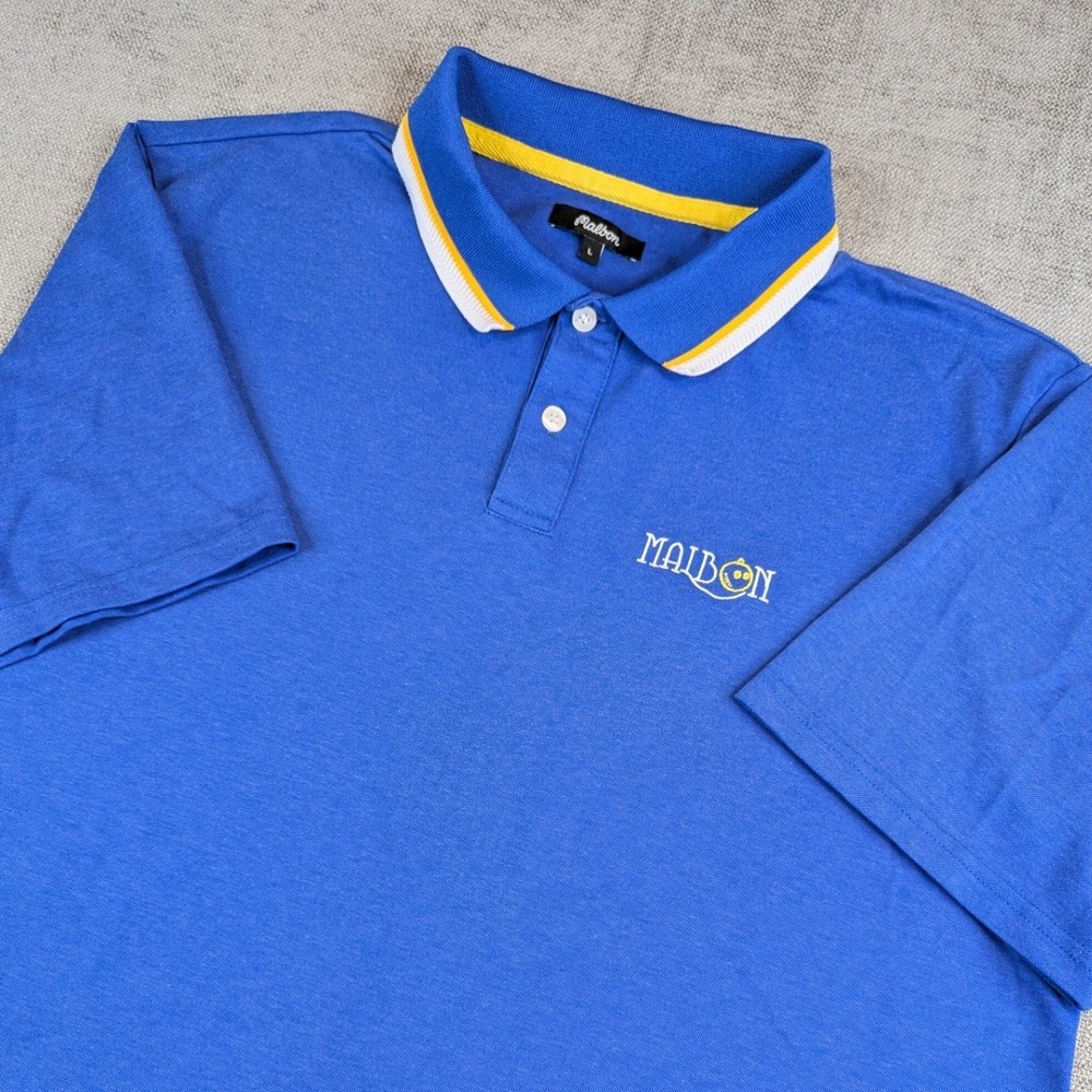Malbon Golf Polo Shirt Mens L Blue Grasse Pique Short Sleeve Embroidered Logo